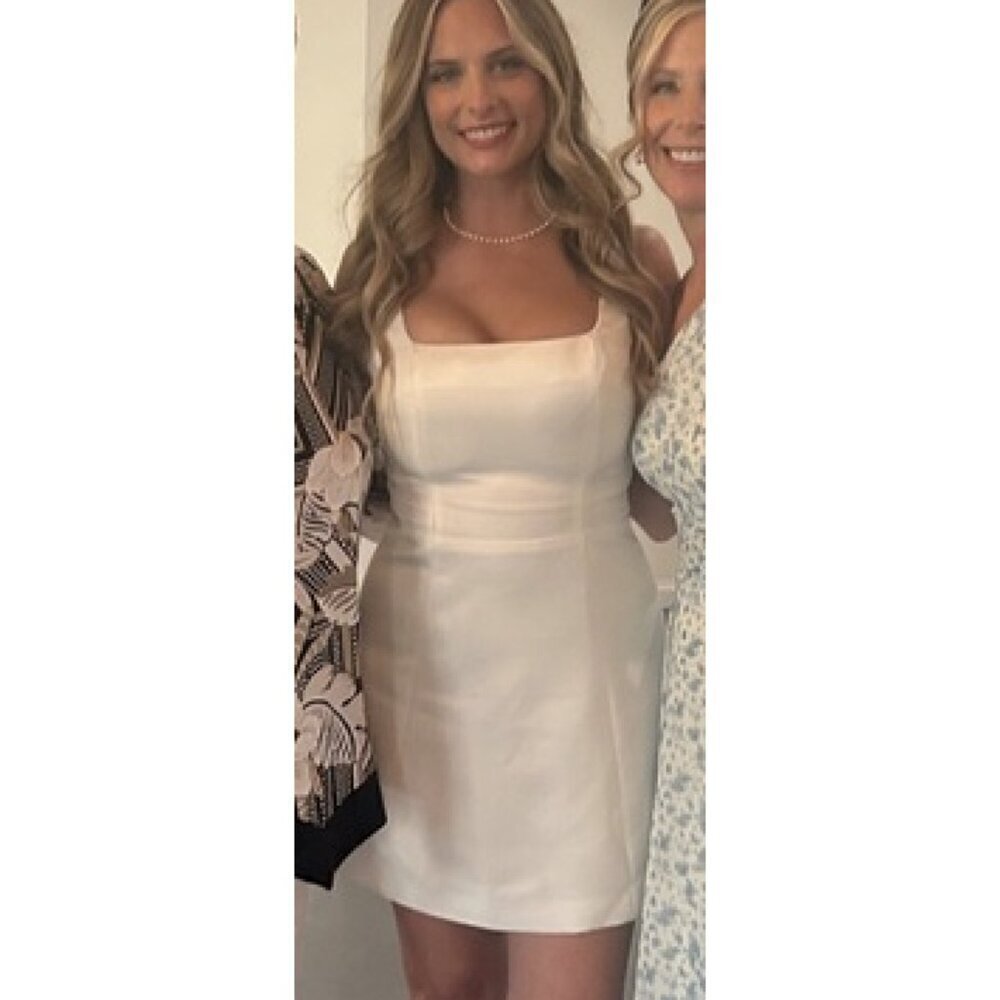 ELLIATT Amelie Square Neck Duchesse Satin Cocktail Minidress in Ivory Small